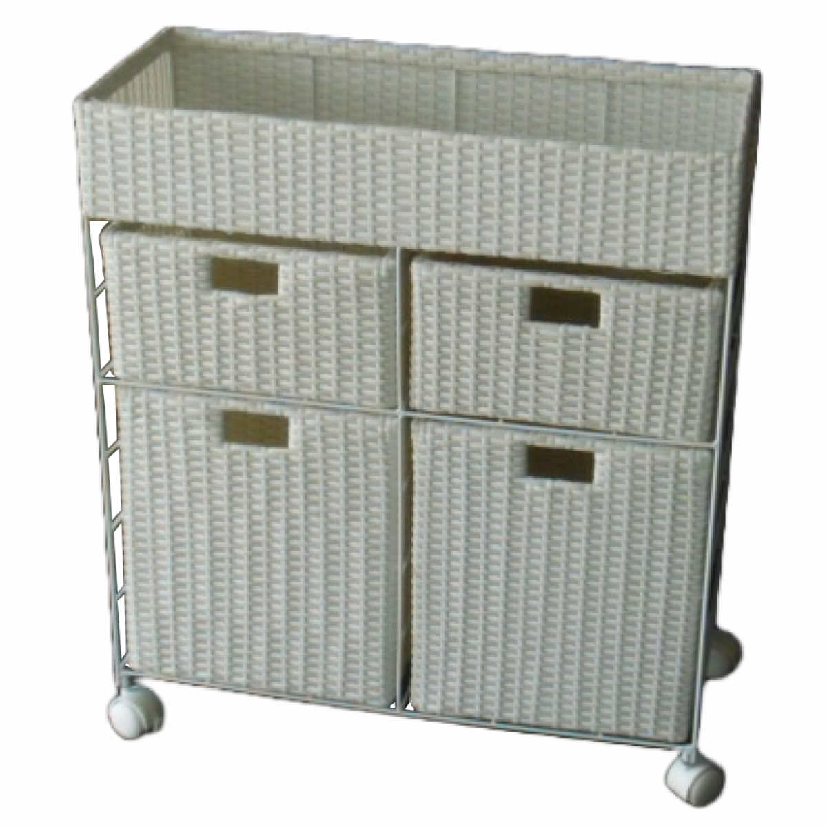 藤栄 ランドリーチェスト 3段 幅74cm 高さ80cm ラタン調 完成品