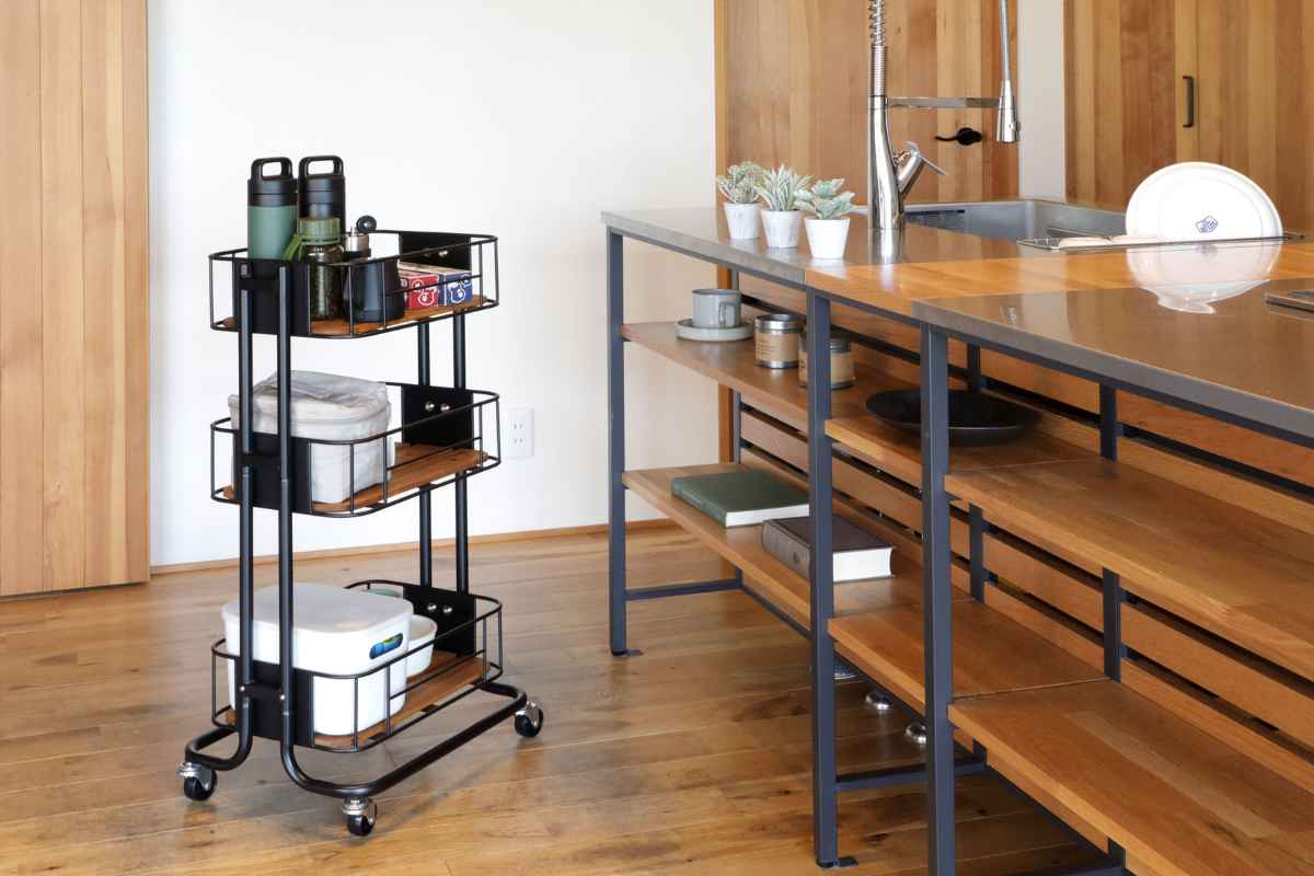 弘益 キッチンワゴン 3段 ヴィンテージ調 オイルステイン仕上げ 幅44.5