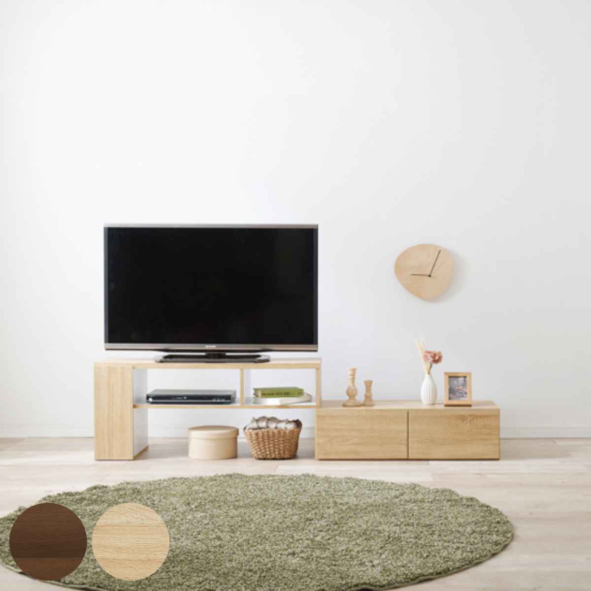 HAGiHARA（萩原） テレビ台 伸縮式 北欧風 引出しタイプ 幅95-169cm