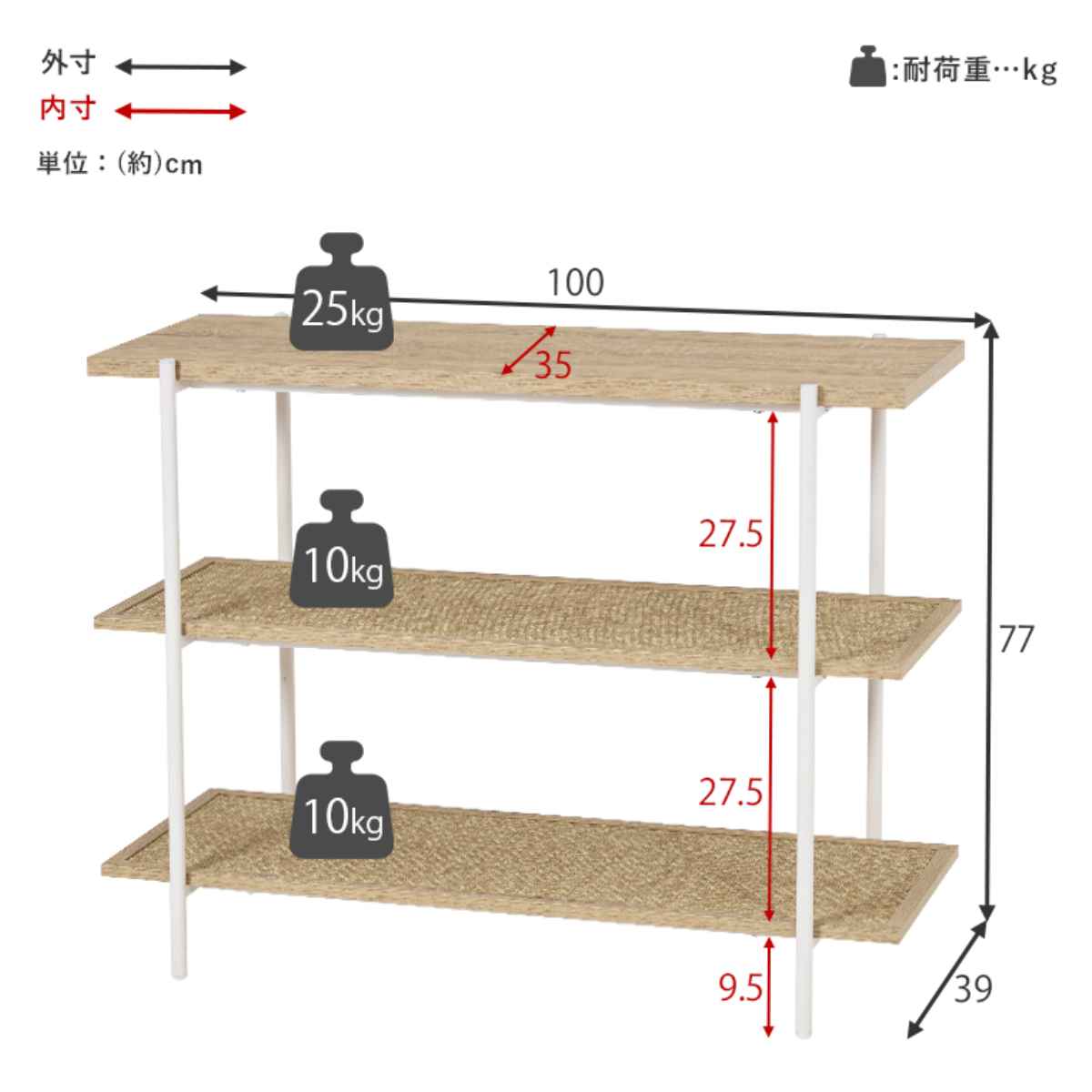 オープンラック 3段 韓国インテリア風 幅100cm （ ラック シェルフ 収納 棚 飾り棚 韓国風 ディスプレイ ）