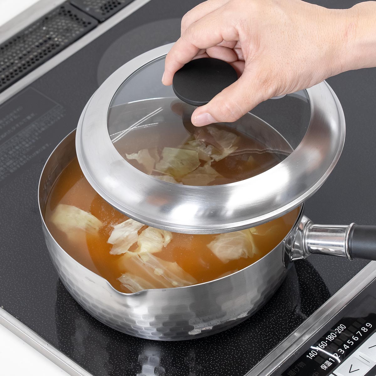 アーネスト（Arnest） 槌目雪平鍋 20cm 蓋付き 銀鱗 ステンレス製 日本