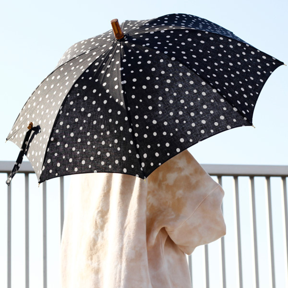 SUR MER（シュールメール） 日傘 綿麻シーチング水玉 折りたたみ