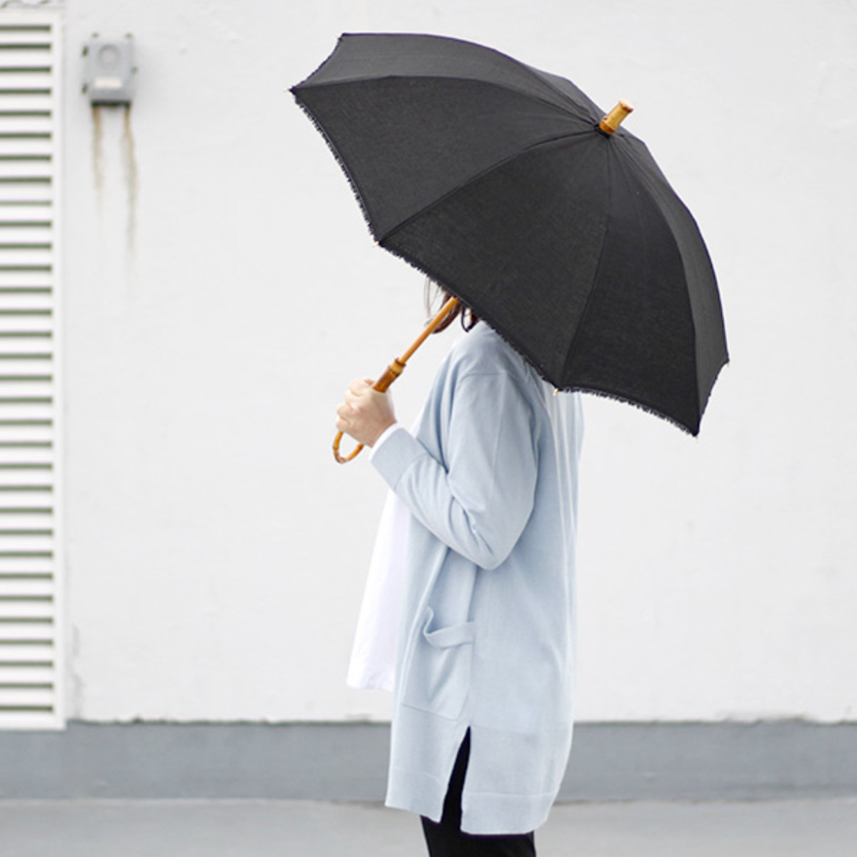 SUR MER（シュールメール） 日傘 麻無地 ベルクロテープ 長傘 晴雨兼用