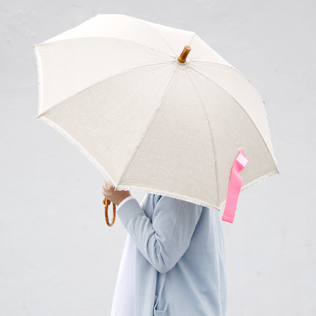 SUR MER（シュールメール） 日傘 麻無地 ベルクロテープ 長傘 晴雨兼用