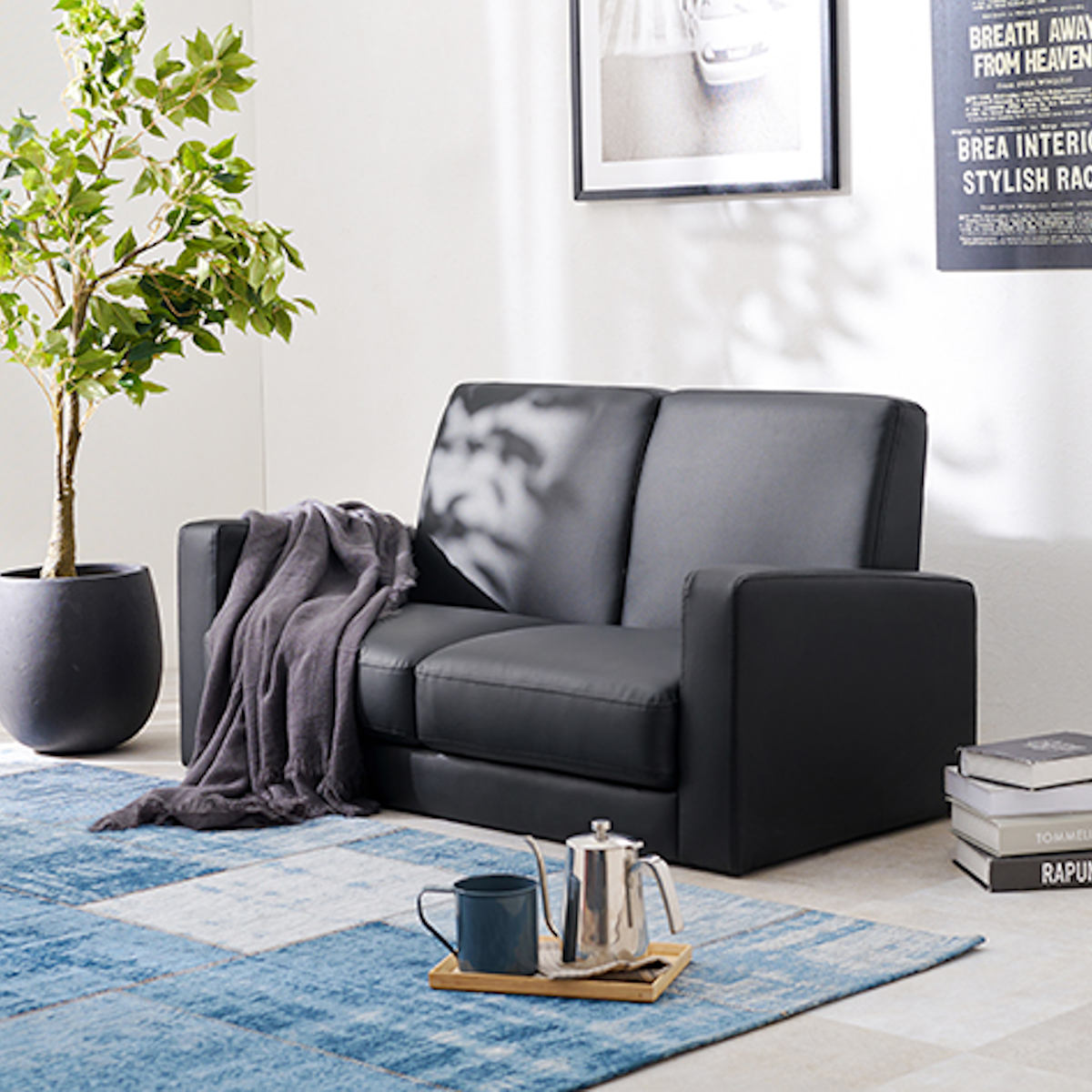 HAGiHARA（萩原） ソファ 幅120cm 2人掛け PVC生地 （ ローソファ 二人