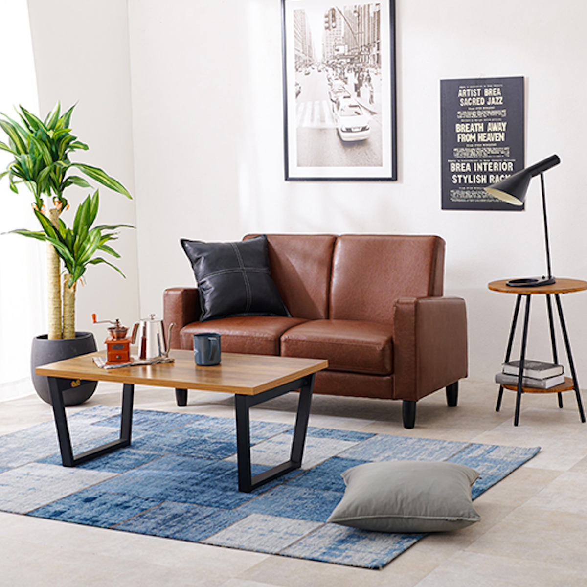 HAGiHARA（萩原） ソファ 幅120cm 2人掛け PVC生地 （ ローソファ 二人