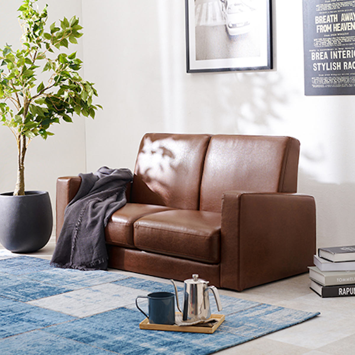 HAGiHARA（萩原） ソファ 幅120cm 2人掛け PVC生地 （ ローソファ 二人