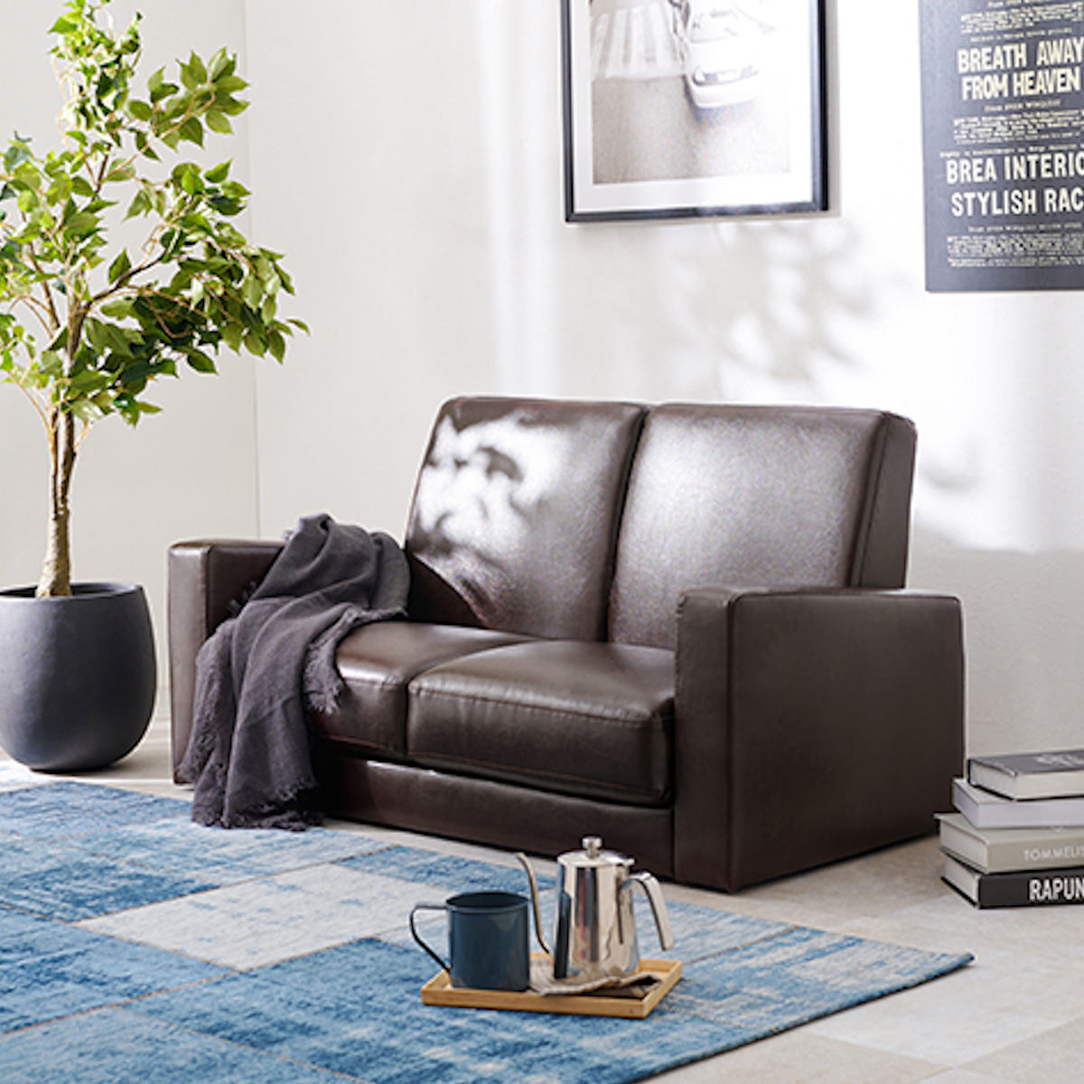 HAGiHARA（萩原） ソファ 幅120cm 2人掛け PVC生地 （ ローソファ 二人