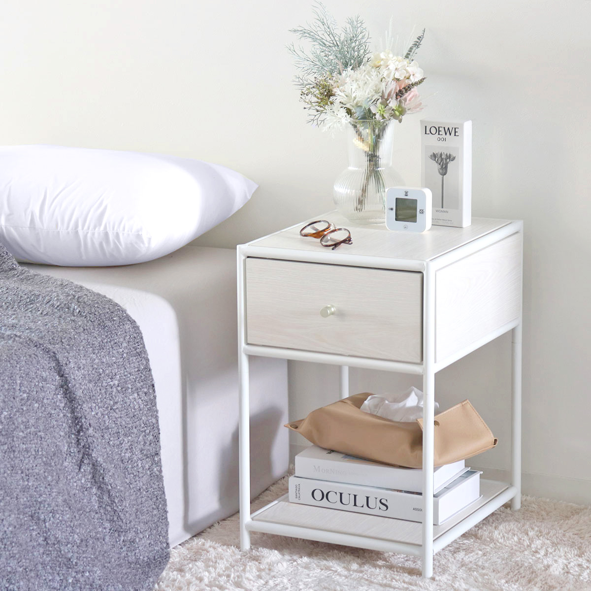 在庫処分特価）サイドテーブル 北欧 収納 木製 高さ50.5cm 韓国風