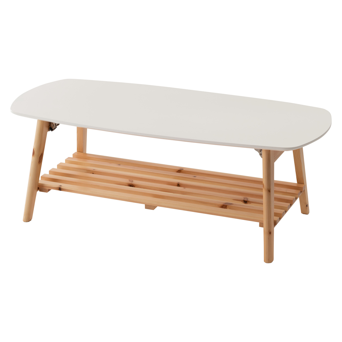 東谷 折りたたみ テーブル 幅90cm 棚付き 天然木 （ ローテーブル