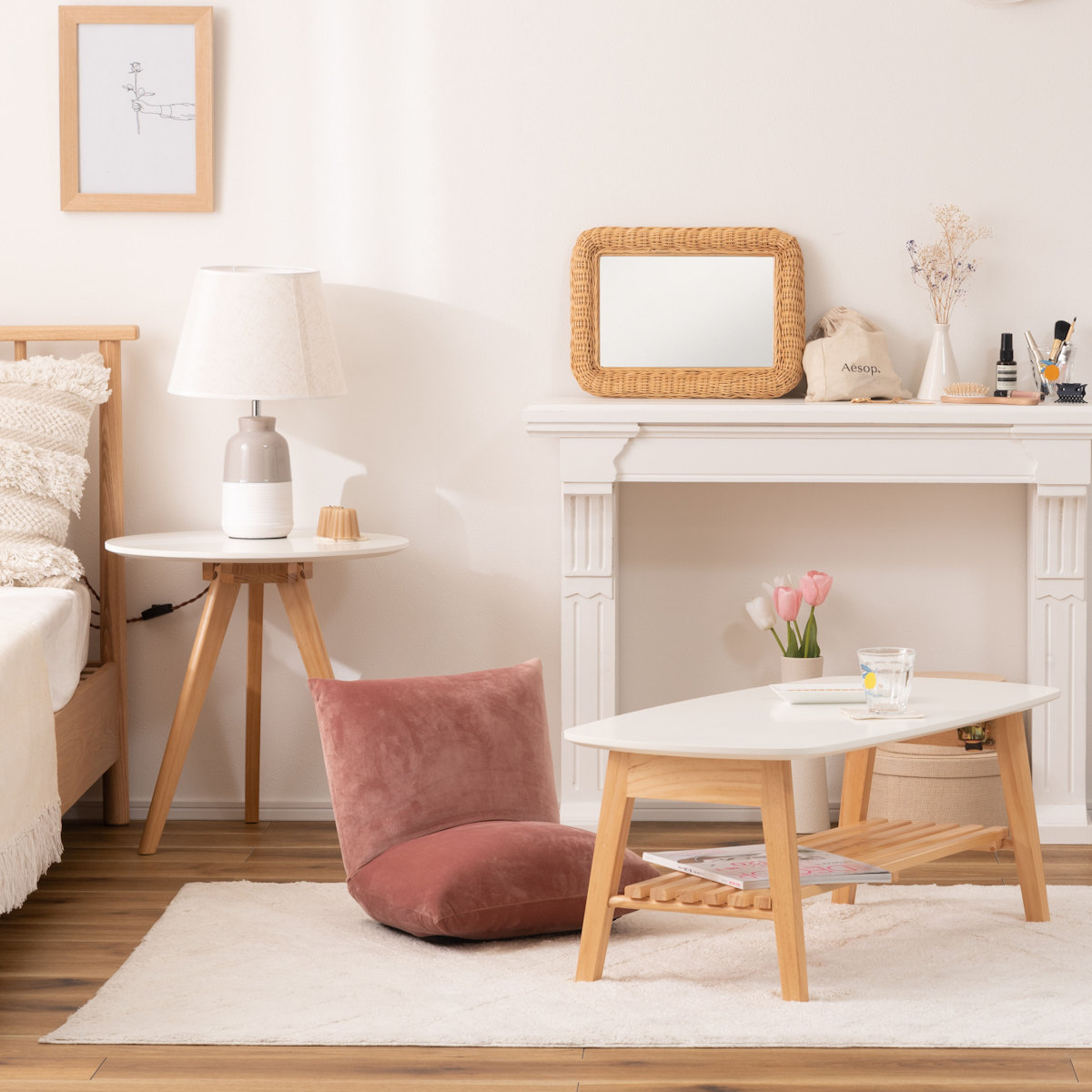 東谷 サイドテーブル 高さ50cm 丸 天然木 （ ナイトテーブル ソファ