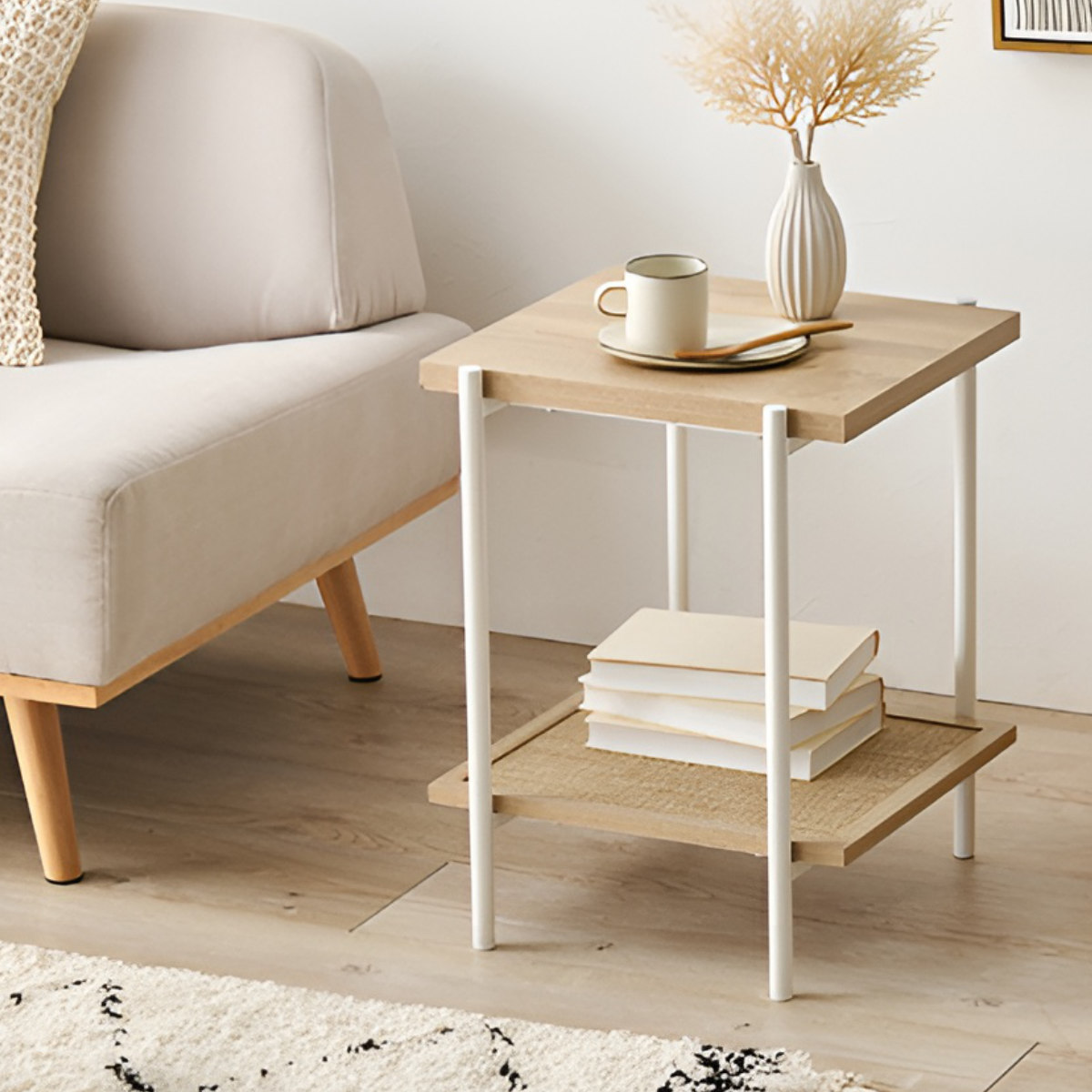 HAGiHARA（萩原） サイドテーブル 高さ51cm ラタン調 スクエア