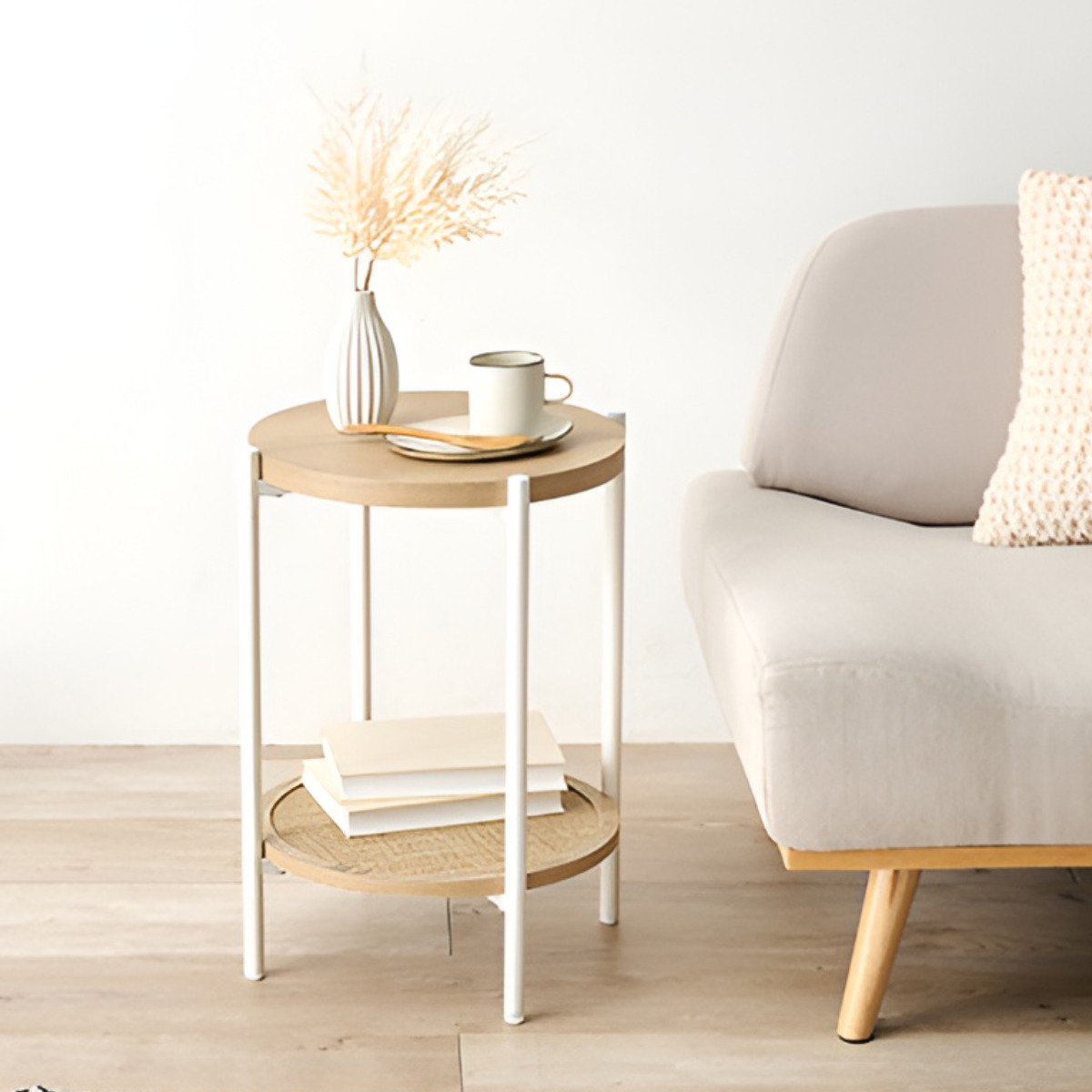 HAGiHARA（萩原） サイドテーブル 高さ51cm ラタン調 サークル （ 丸