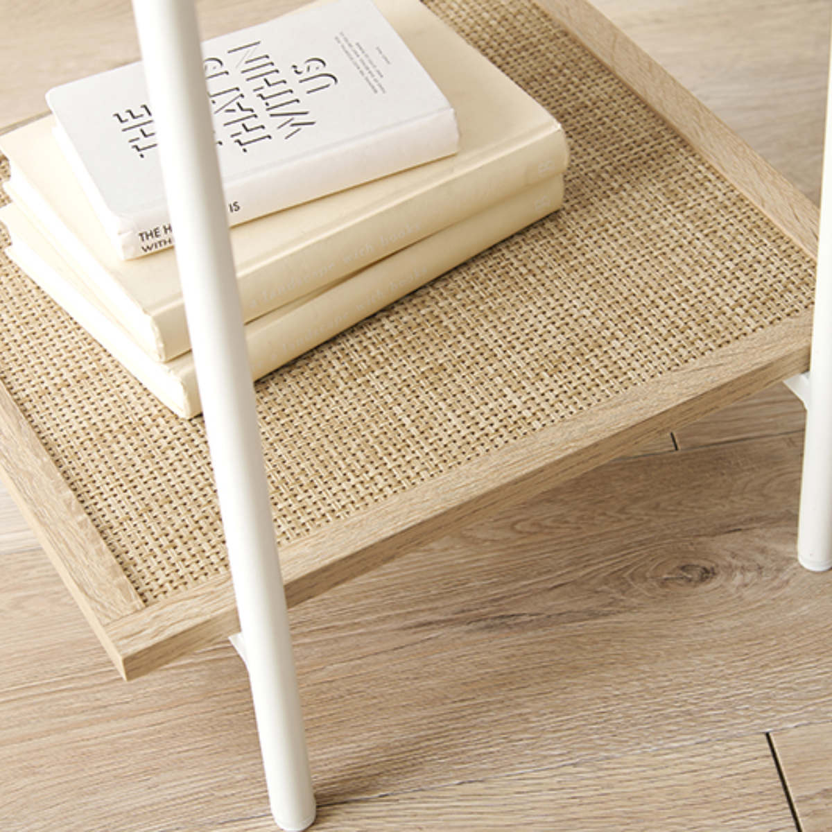 HAGiHARA（萩原） サイドテーブル 高さ70cm ラタン調 棚付き （ ナイト