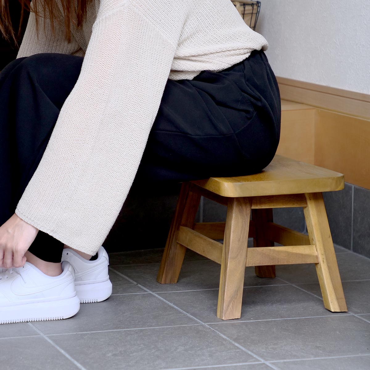 スツール 座面高25.5cm 天然木 （ ウッドスツール 子ども 椅子 キッズ