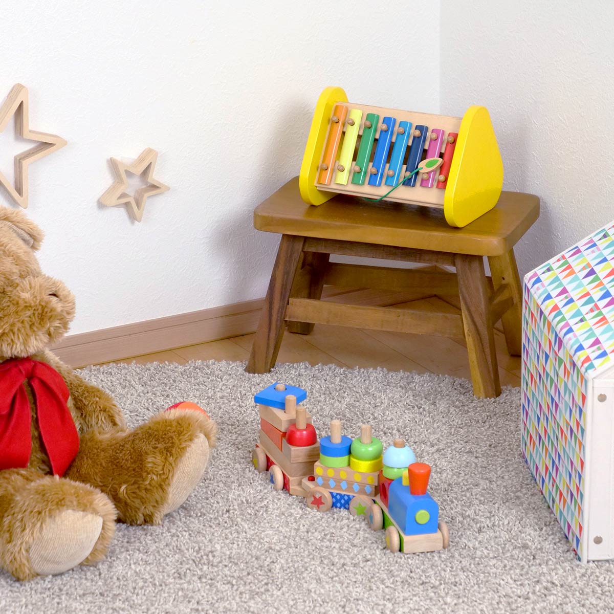 スツール 座面高25.5cm 天然木 （ ウッドスツール 子ども 椅子 キッズ