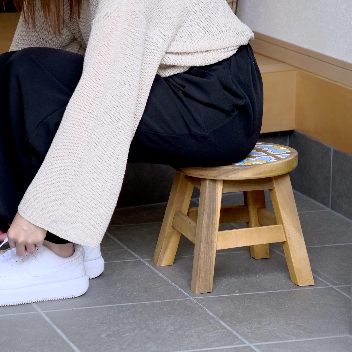 スツール 座面高25〜26cm パターン 天然木 （ 丸 ウッドスツール