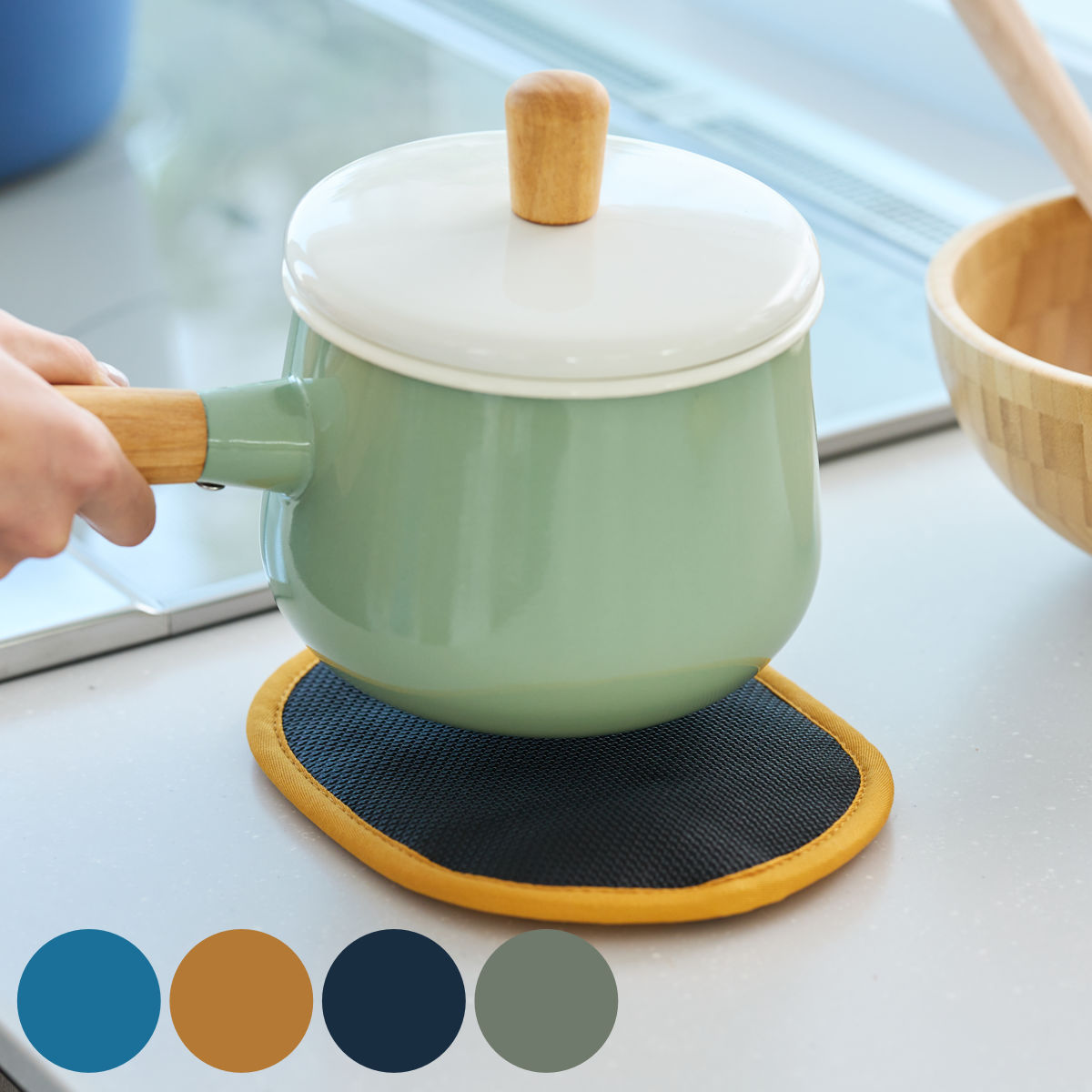 鍋敷き ルピナス ポットホルダー （ 綿100％ 無地 ループ付き ミトン