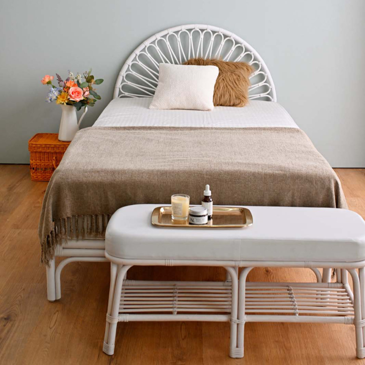 籐 ベッド シングル 姫系 Fiore （ ラタン フィオーレ ベッドフレーム