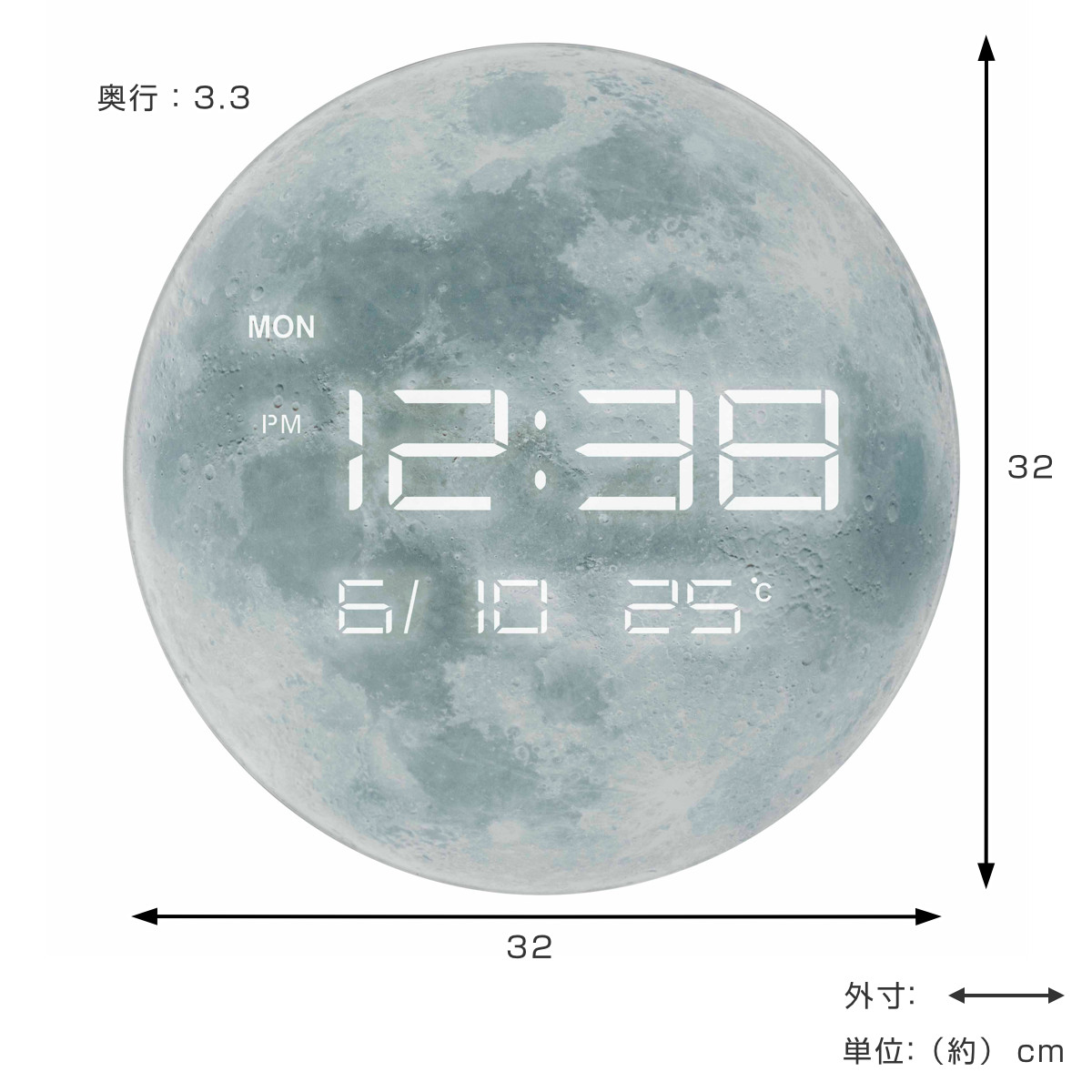 ノア精密 デジタル時計 直径32cm 置掛両用 LEDライト カレンダー 温度