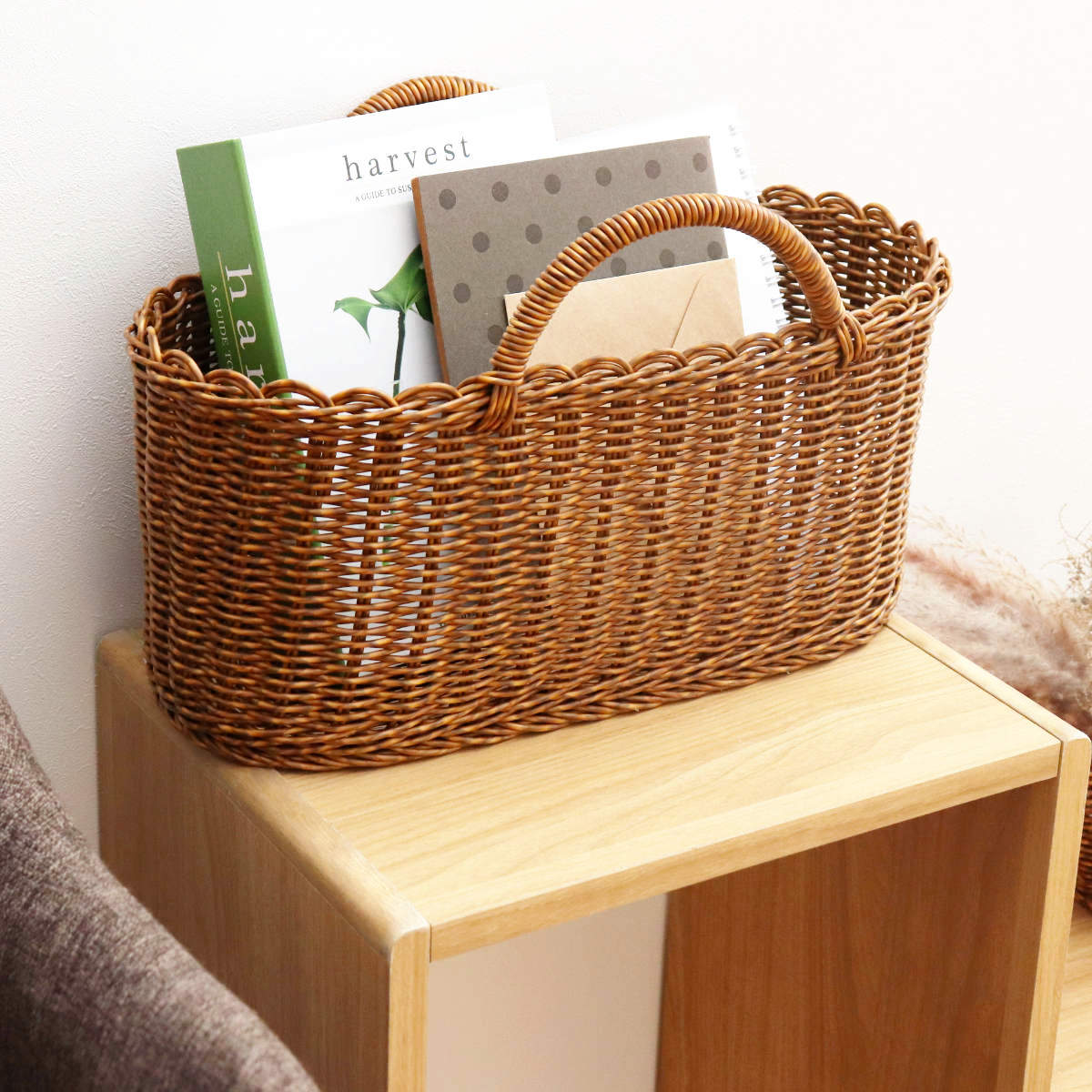 天然素材 編み込みバスケット Creer ユティル オーバルハンドルバスケットL 洗える かご バスケット