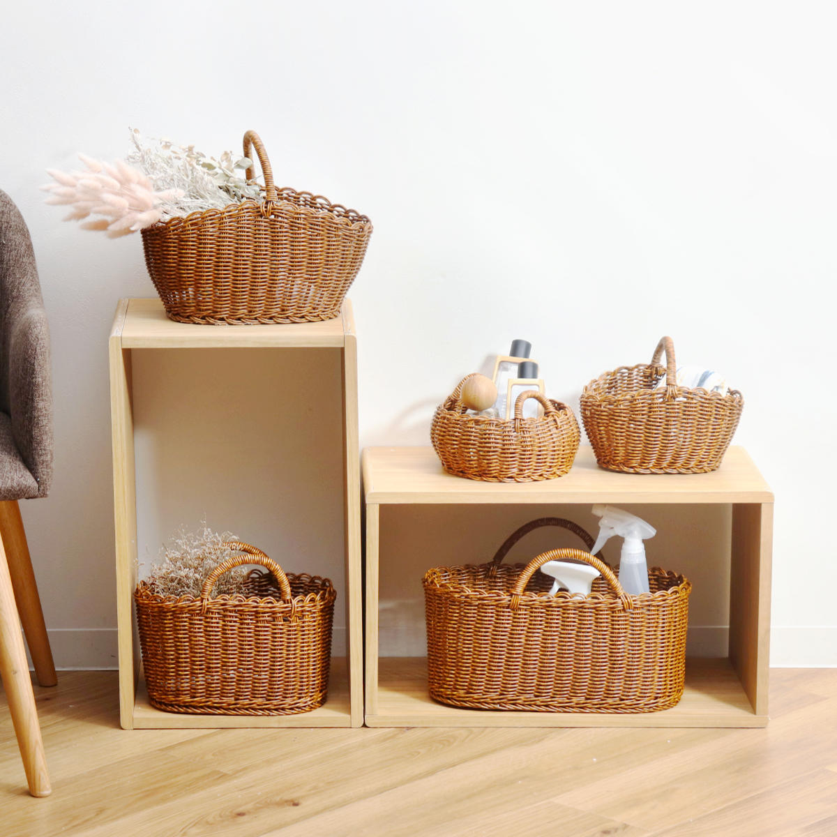 Creer ユティル オーバルワンハンドルバスケットL 洗える かご