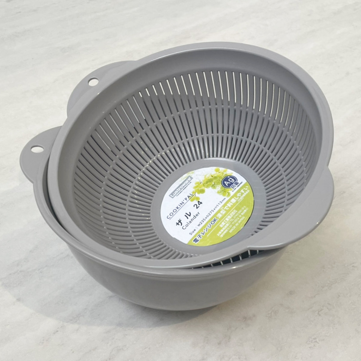 【新品】olayks 調理器具 ホワイト ステンレス製湯切りカゴ付き ザル L クッキングパル 電子レンジ対応 日本製 （ 水切りザル 湯切り