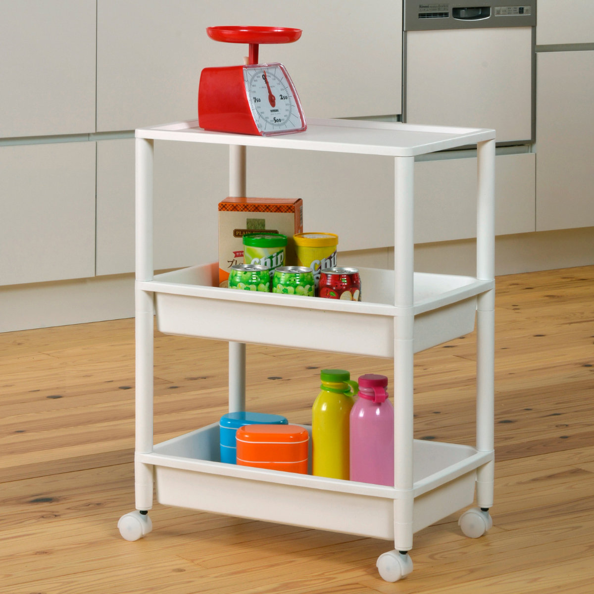 キッチンワゴン ワイドワゴン 3段 （ キャスター付き 天板付き ワイド