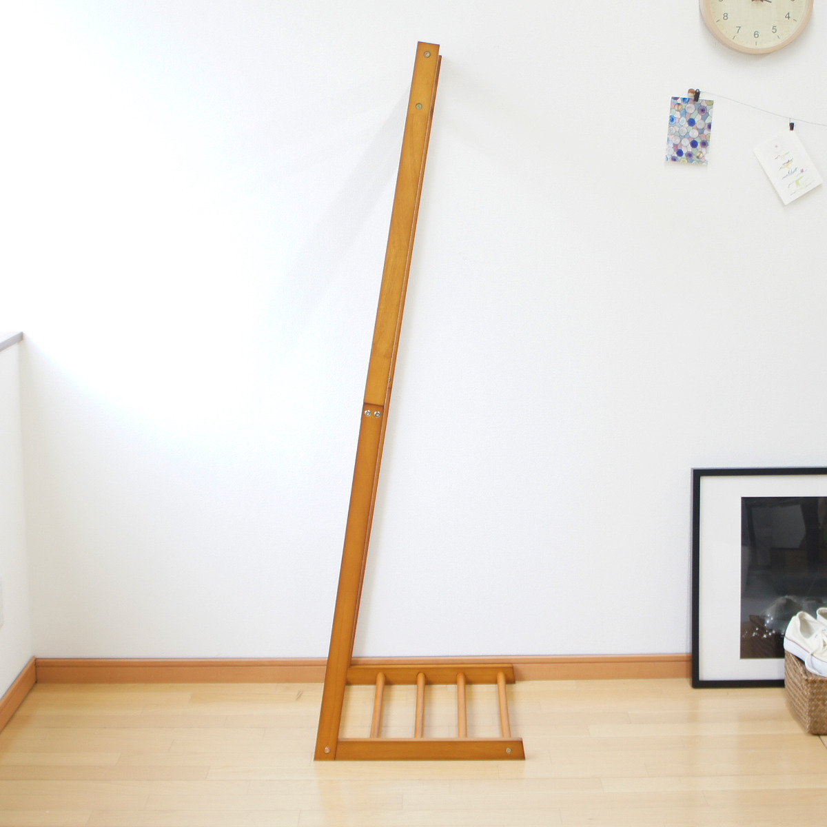 フクダクラフト ハンガーラック L型 天然木 下棚付 幅40cm （ ポール