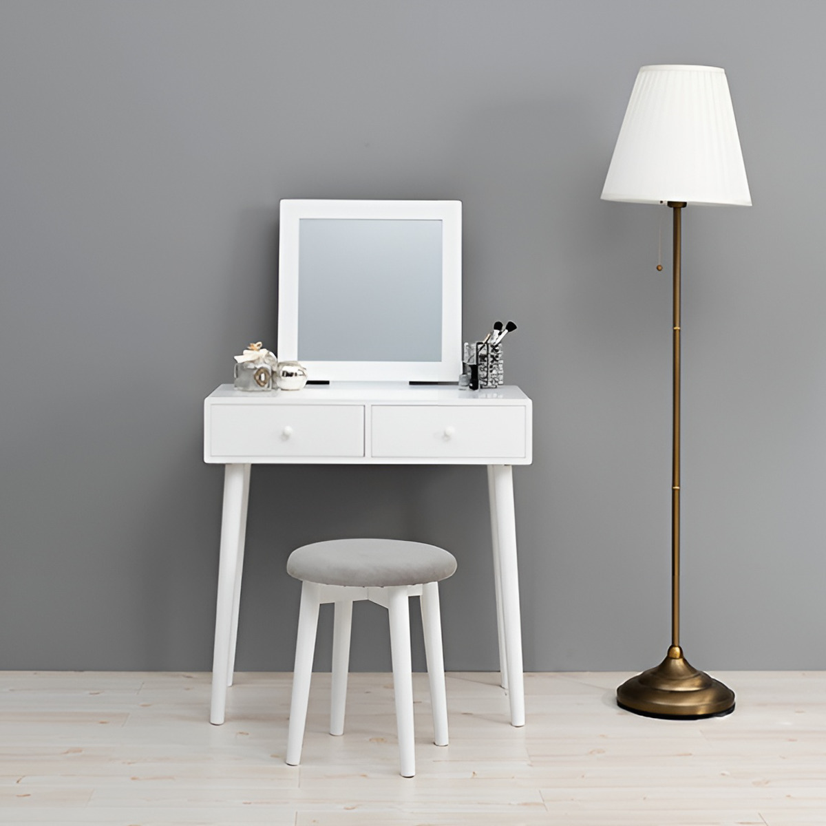 HAGiHARA（萩原） ドレッサー 幅75cm 四角ミラー スツール付き （ 鏡台