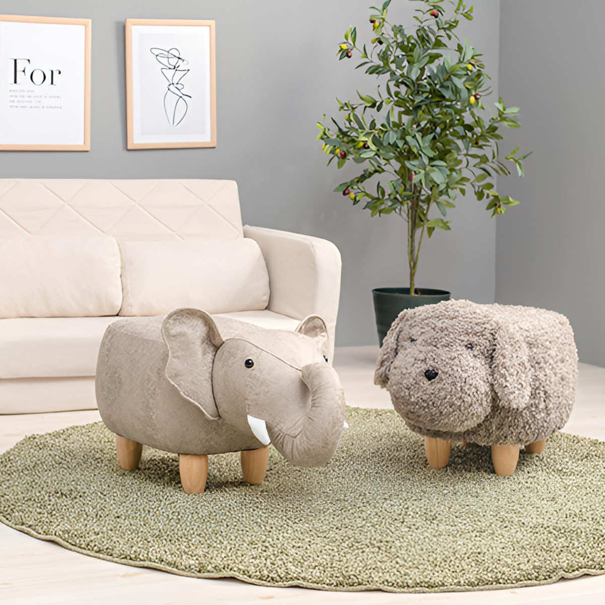 HAGiHARA（萩原） スツール 座面高36cm 木製脚 ゾウ （ アニマル