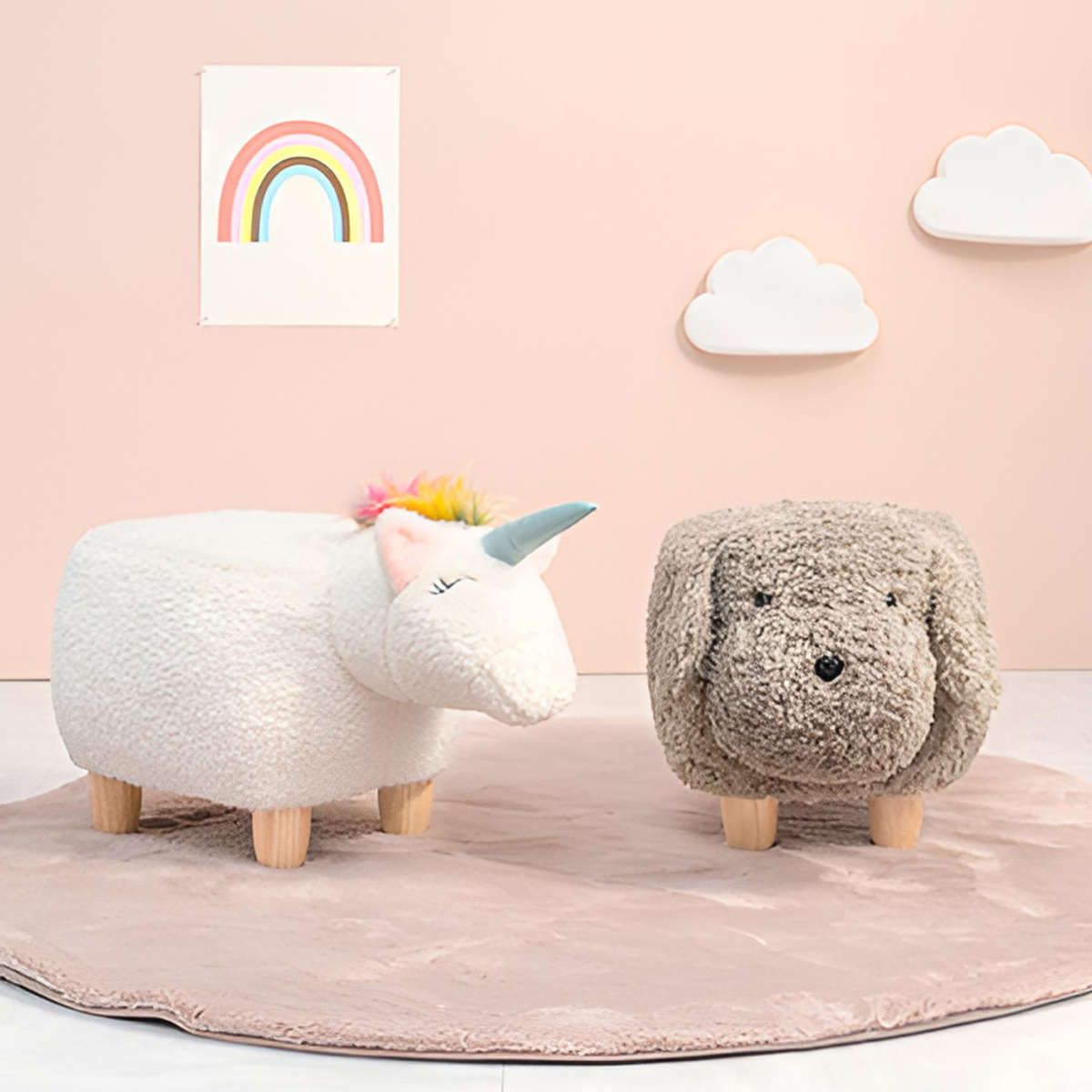 HAGiHARA（萩原） スツール 座面高36cm 木製脚 ユニコーン （ アニマル