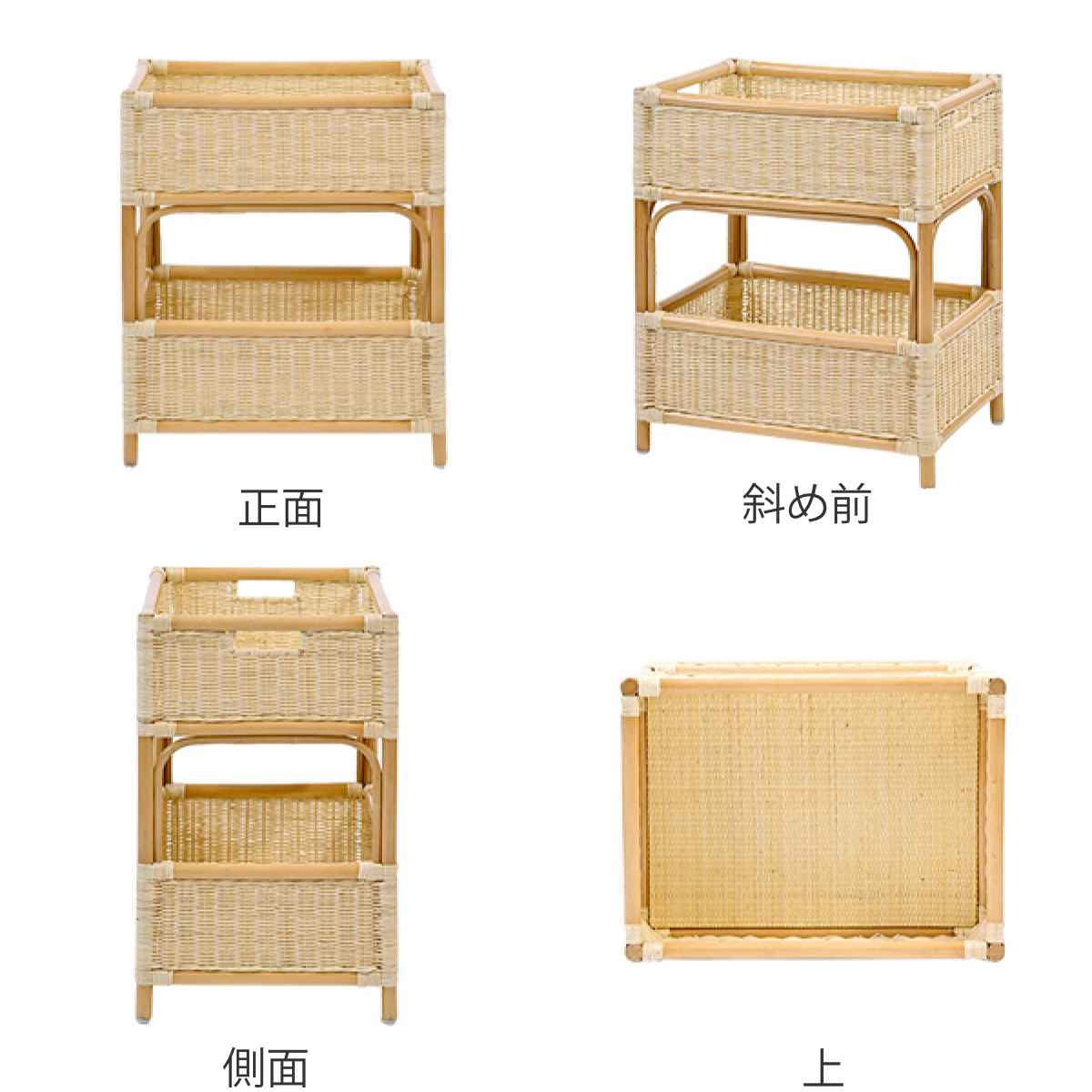 籐 ランドリーバスケット 高さ61cm 2段 ラッカー塗装 天然素材 （ ラタン バスケット 棚 カゴ 収納 ラタン製 完成品 ）_2