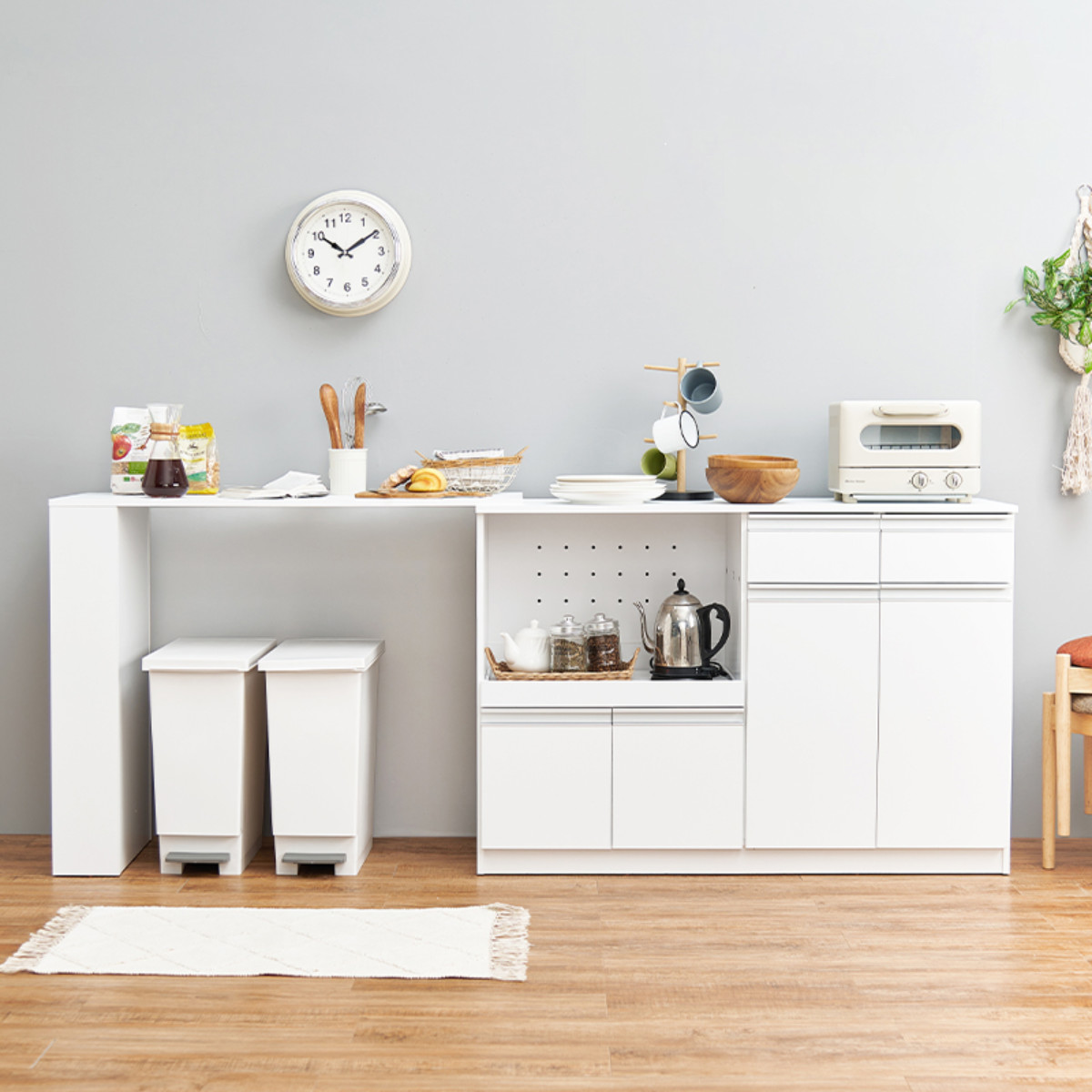 HAGiHARA（萩原） キッチンカウンター 伸縮タイプ 北欧風 幅133-207cm