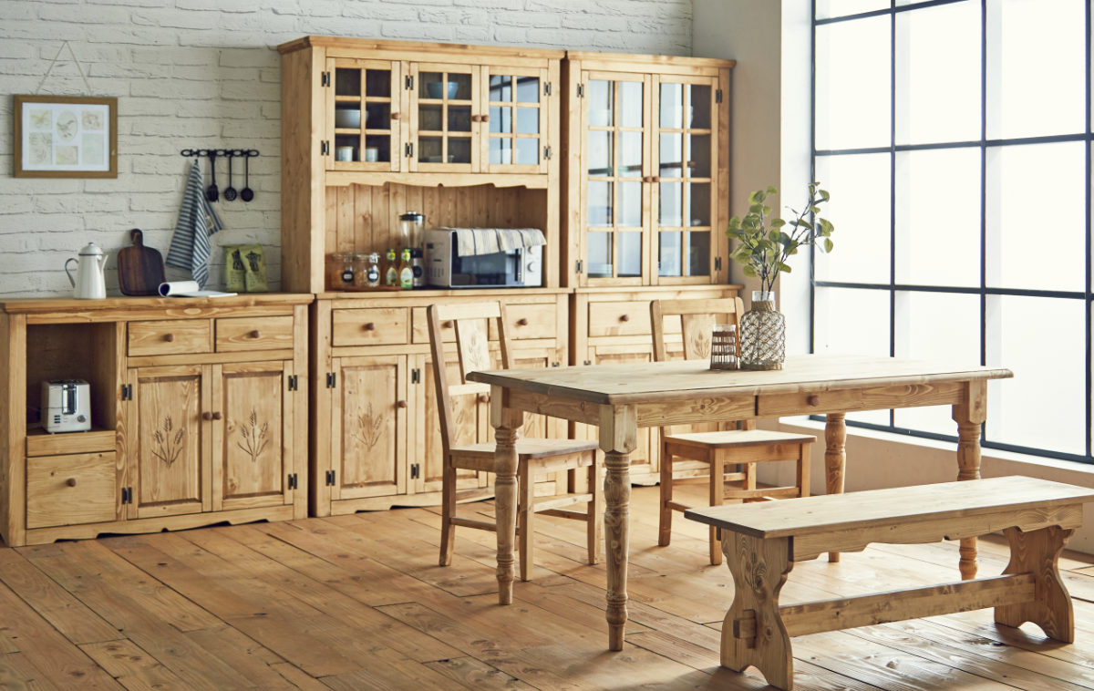 カップボード カントリー調 食器棚 パイン材 Farmer 幅90cm