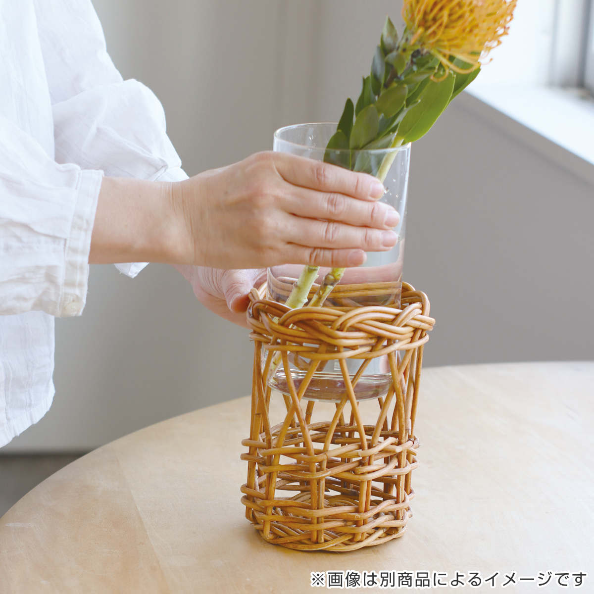 Creer 花瓶 アラログ ガラスフラワーベースA （ かご カゴ ラタン