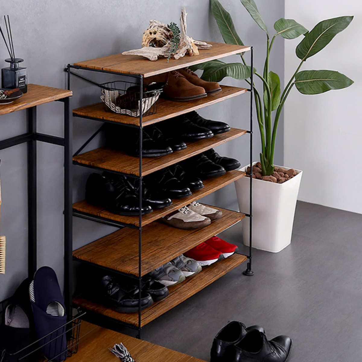 高級シューズラック北海道タモ材 ホームテイスト（HOME taste） シューズラック 省 スペース 6段 15-20