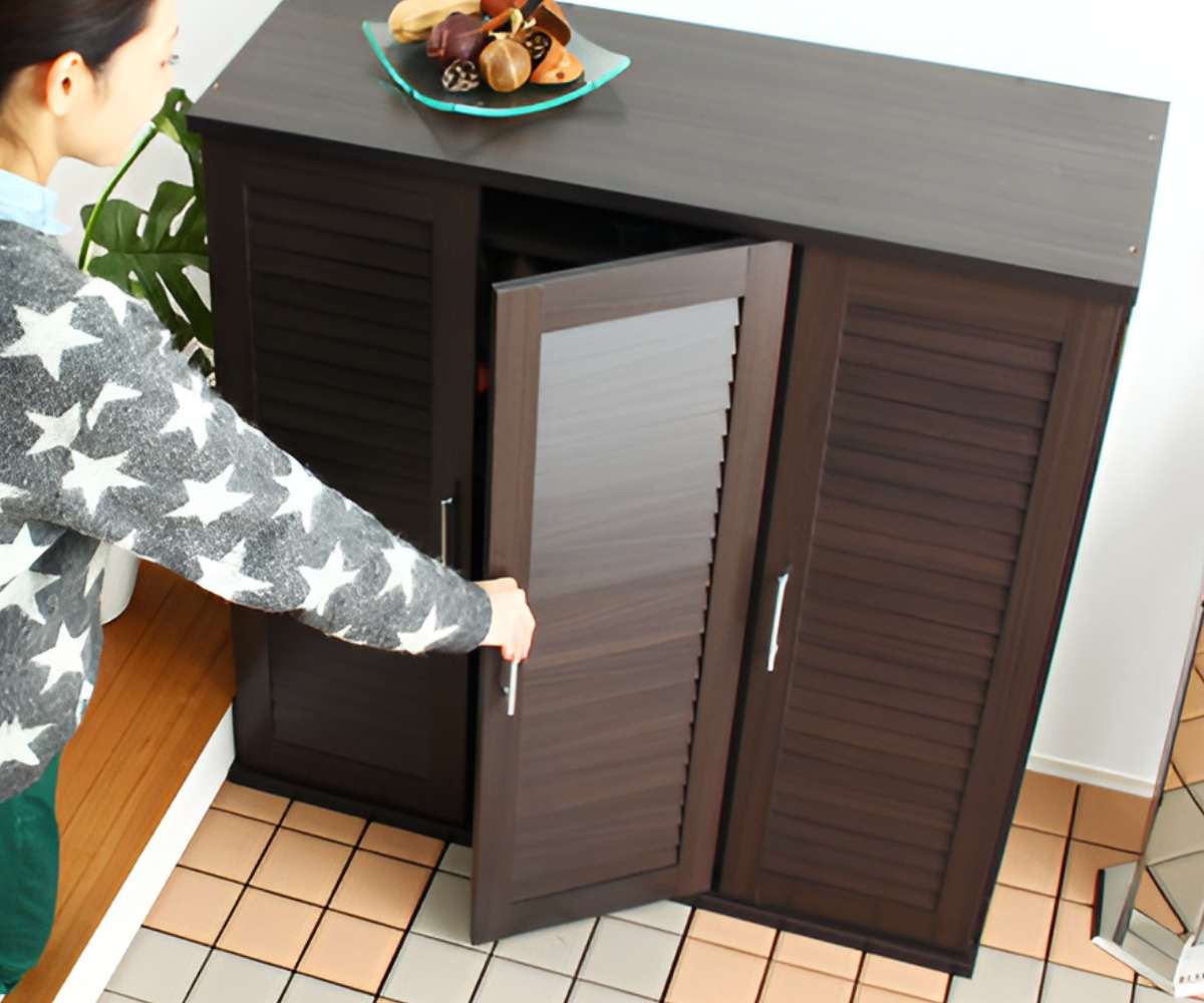 限定1点【新品】ルーバー引き戸シューズラック ハイタイプ ブラウン 収納 玄関 お客様組立品 シューズラック ルーバー扉タイプ [幅60/89][単品/2点セット