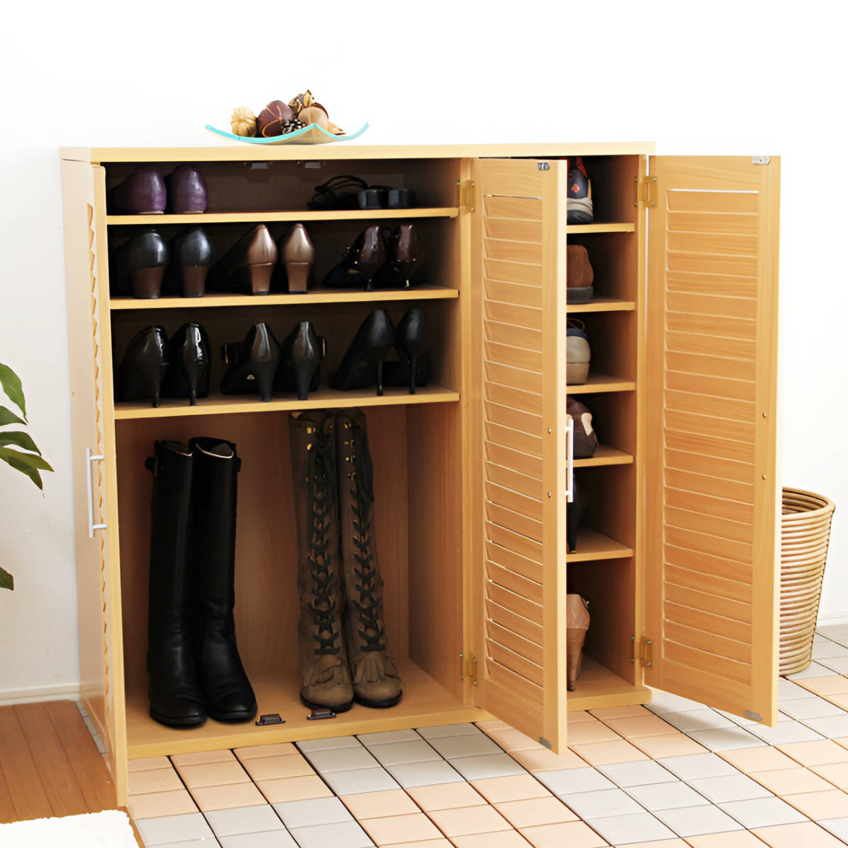 【新品】ルーバー引き戸シューズラック ロータイプ 幅90cm ナチュラル 収納 玄関 シューズボックス 大容量 縦型 幅90 ロータイプ 扉付き 奥行35 棚 木製
