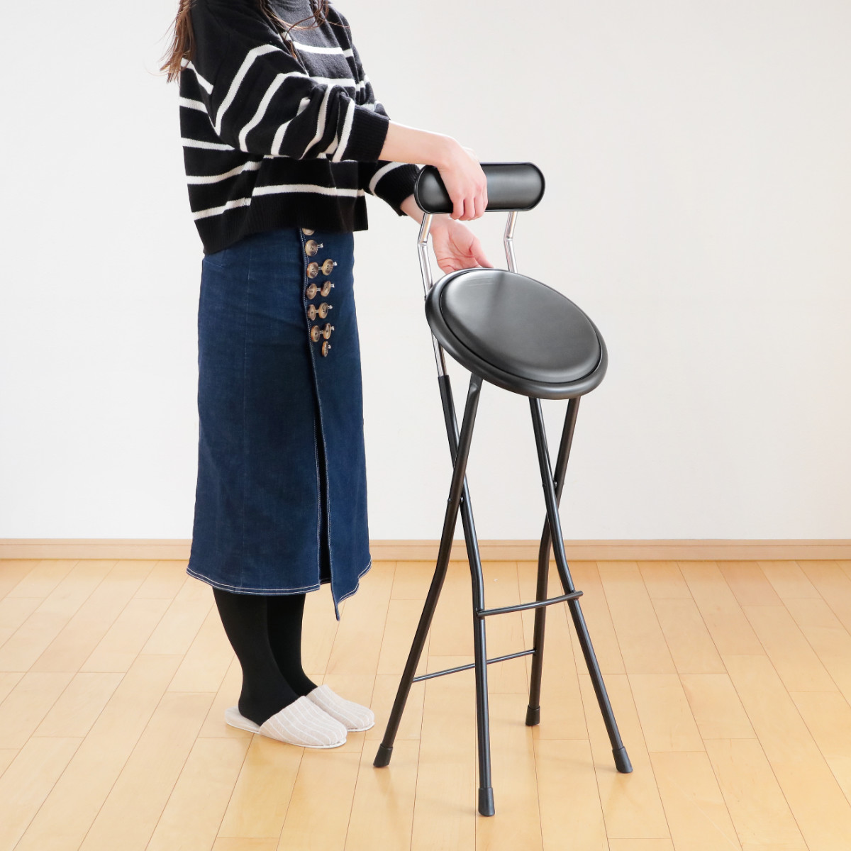 折りたたみ椅子 座面高71cm ハイタイプ 背もたれ付 ニューニーダー （ カウンターチェア バーチェア 椅子 チェア いす 簡易椅子 ） | ルネセイコウ | 08