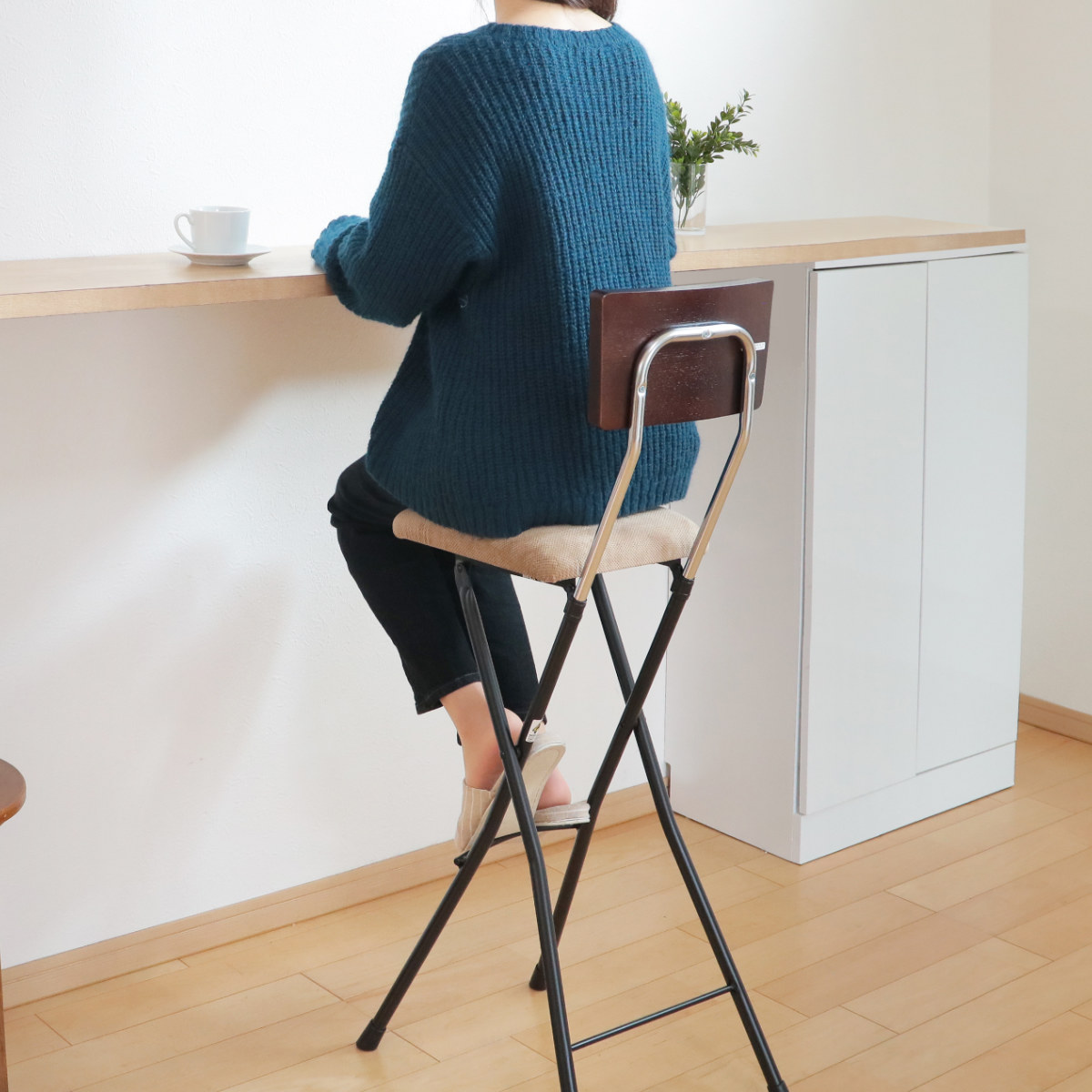 ルネセイコウ 折りたたみ椅子 ハイタイプ 座面高75cm 背もたれ付