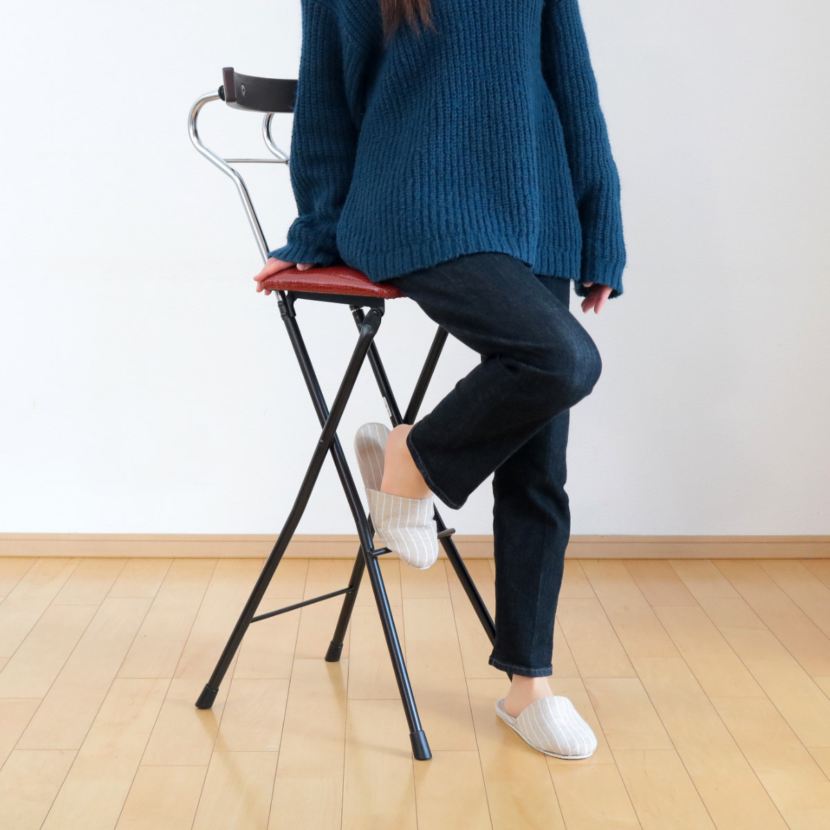 ルネセイコウ 折りたたみ椅子 座面高73.5cm ハイタイプ 背もたれ付