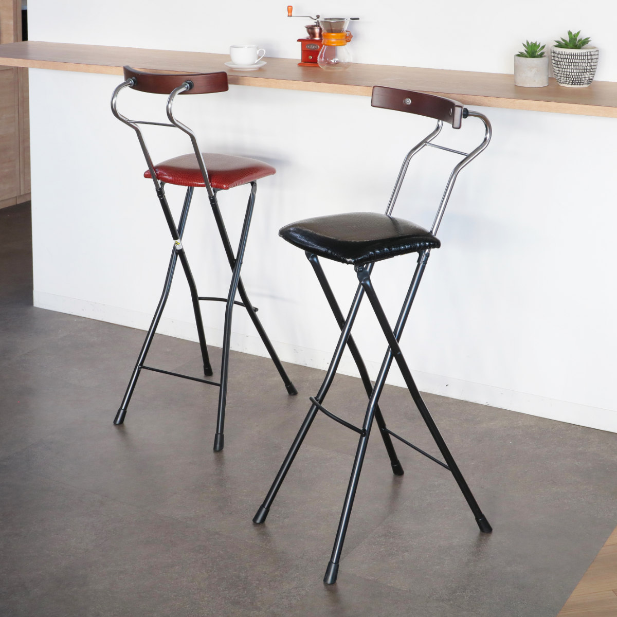 ルネセイコウ 折りたたみ椅子 座面高73.5cm ハイタイプ 背もたれ付