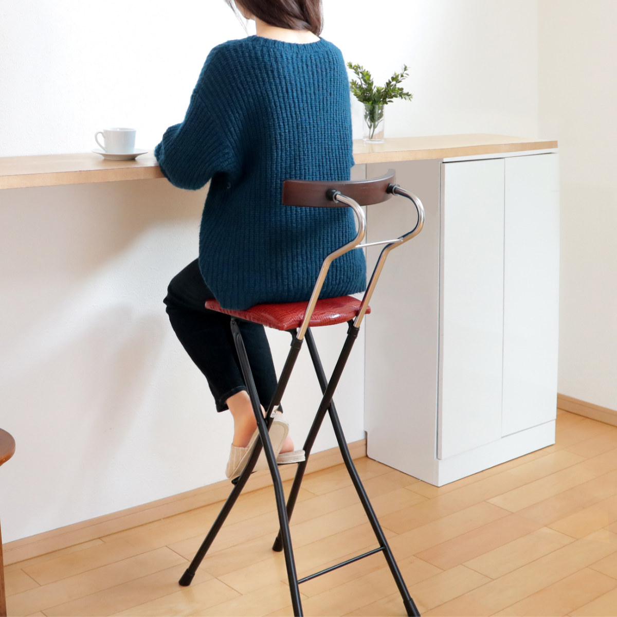 ルネセイコウ 折りたたみ椅子 座面高73.5cm ハイタイプ 背もたれ付