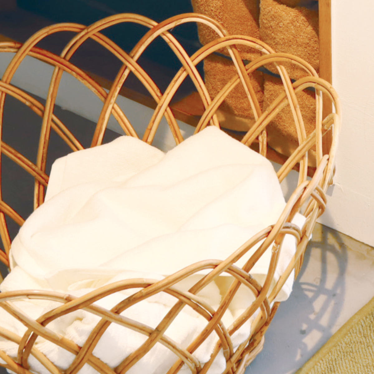 Creer アラログ丸バスケットL （ かご カゴ 収納 約43cm 皮付き 天然