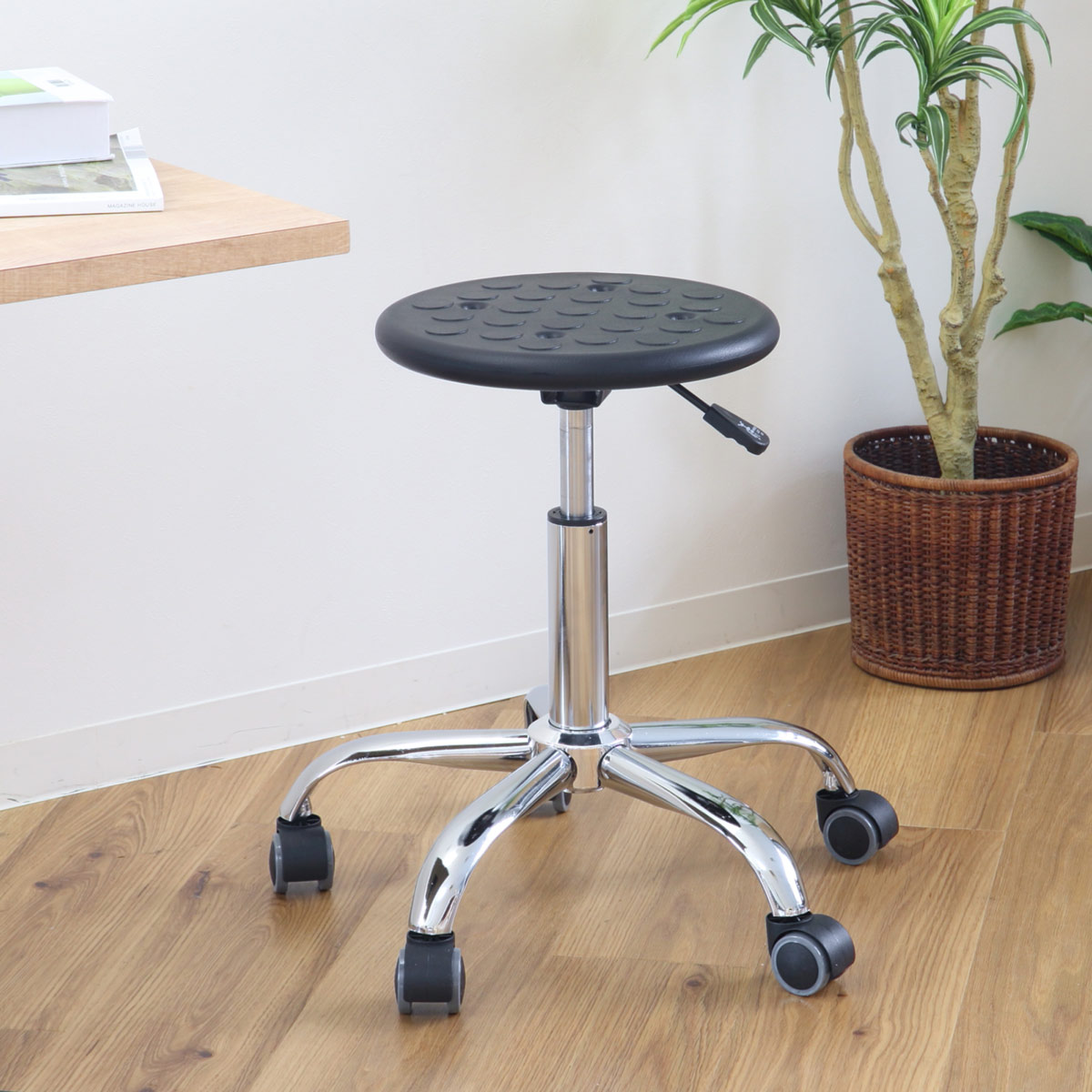 ルネセイコウ スツール 丸 キャスター 昇降 回転 座面高43〜56cm