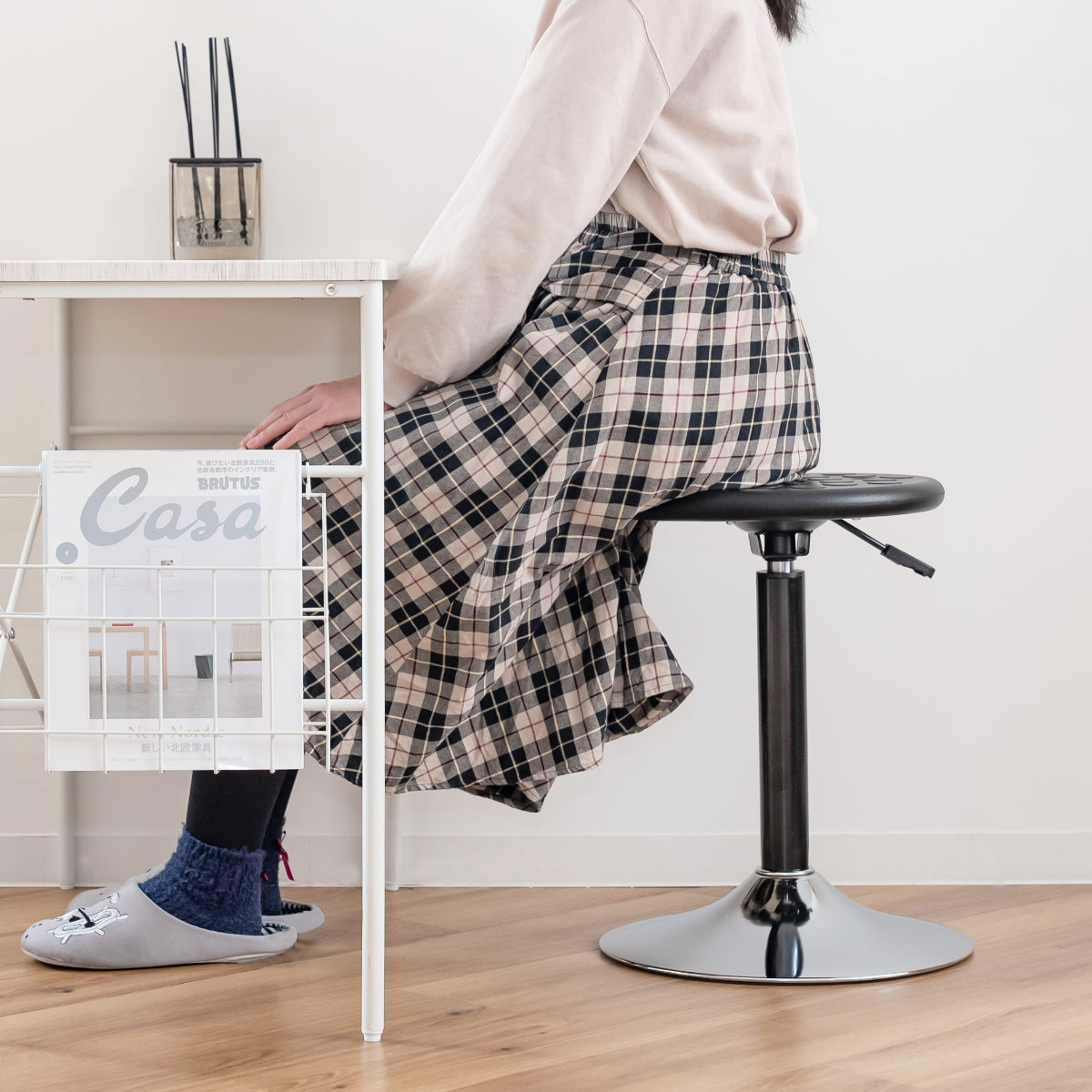 ルネセイコウ スツール 丸 昇降 回転 座面高43〜61.8cm （ 椅子 チェア