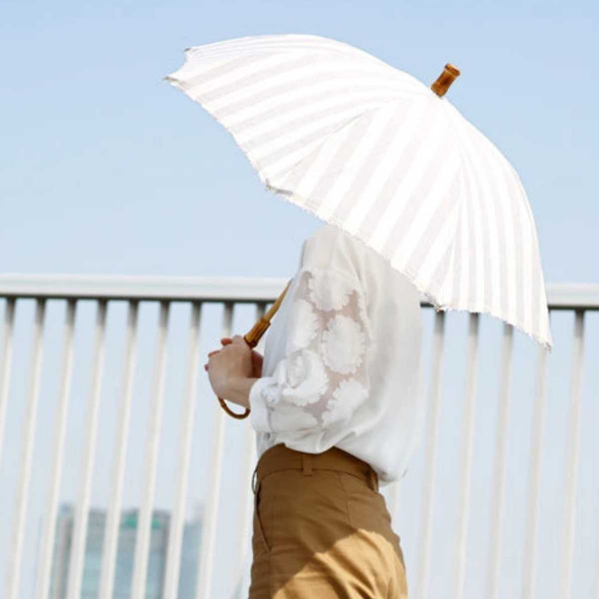 SUR MER（シュールメール） 日傘 長傘 リネンリゾート ストライプ 日本
