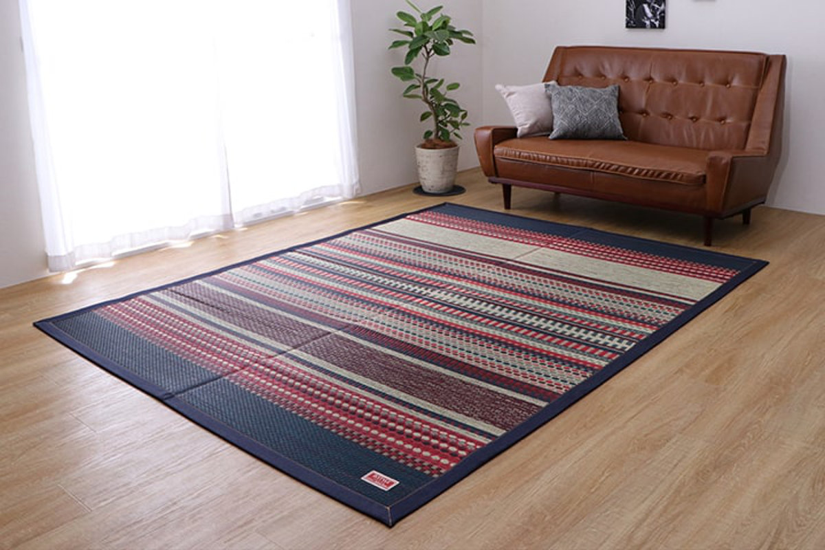 ラグ い草ラグ 純国産 カーペット エスニック調 DXデニムラルフ 約140×200cm 裏貼りあり （ 敷物 ラグマット い草マット い草カーペット デニム 絨毯 ござ ）