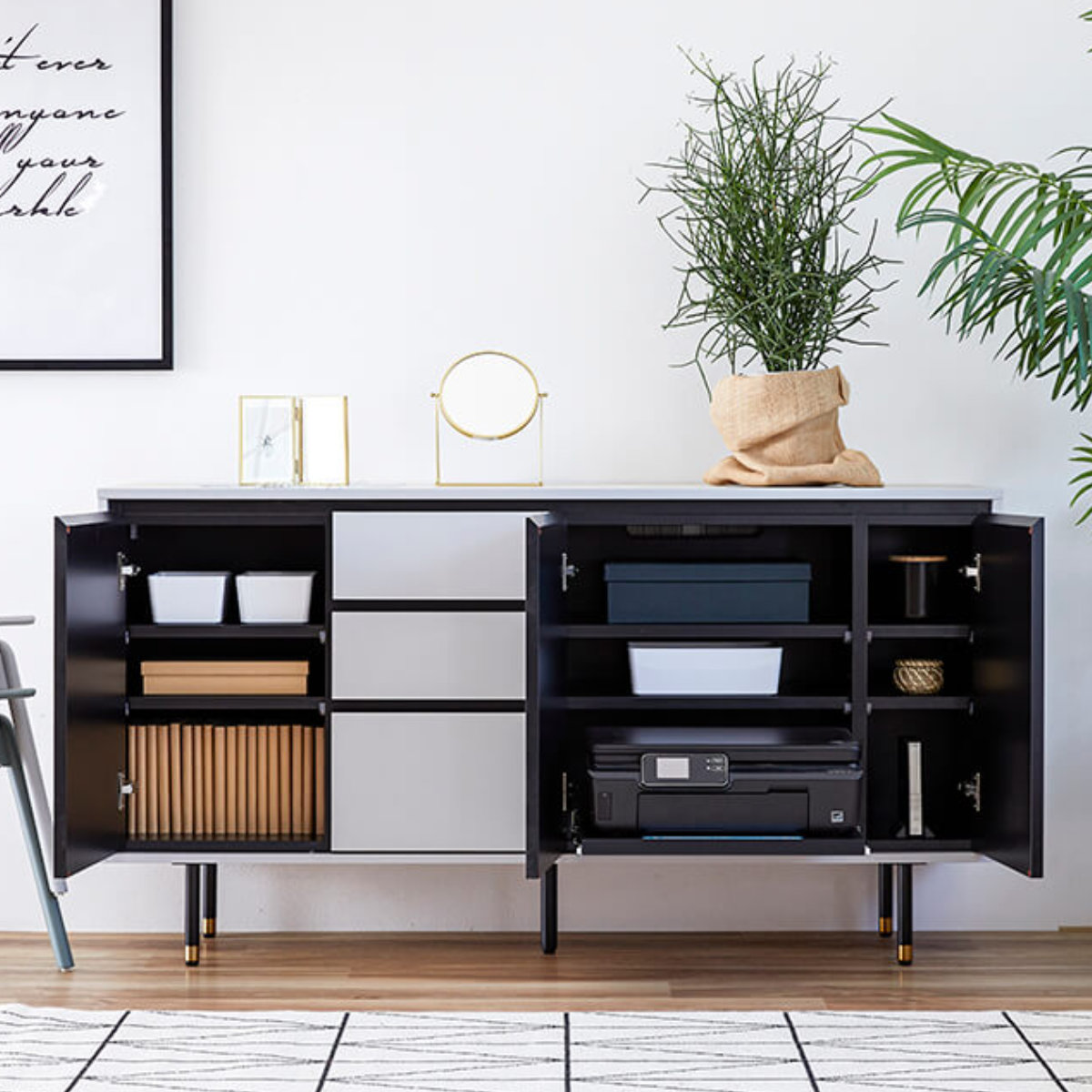 サイドボード キャビネット 大理石調天板 McVie 幅180cm （ 開梱設置